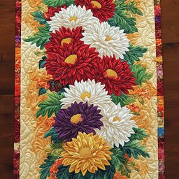 Chrysanthemums in Red White and Purple Table Runner - Made to Order TABLE928
