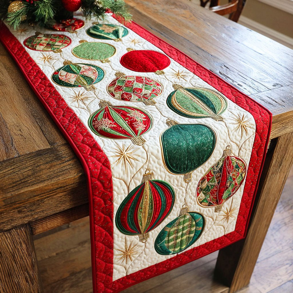 Christmas Ornaments with Red Border Table Runner - Made to Order TABLE928