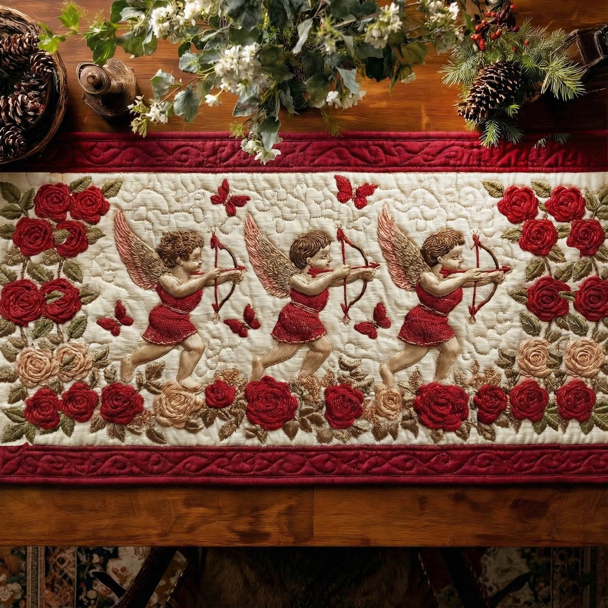Cherubs with Bows and Roses Table Runner - Made to Order TABLE928