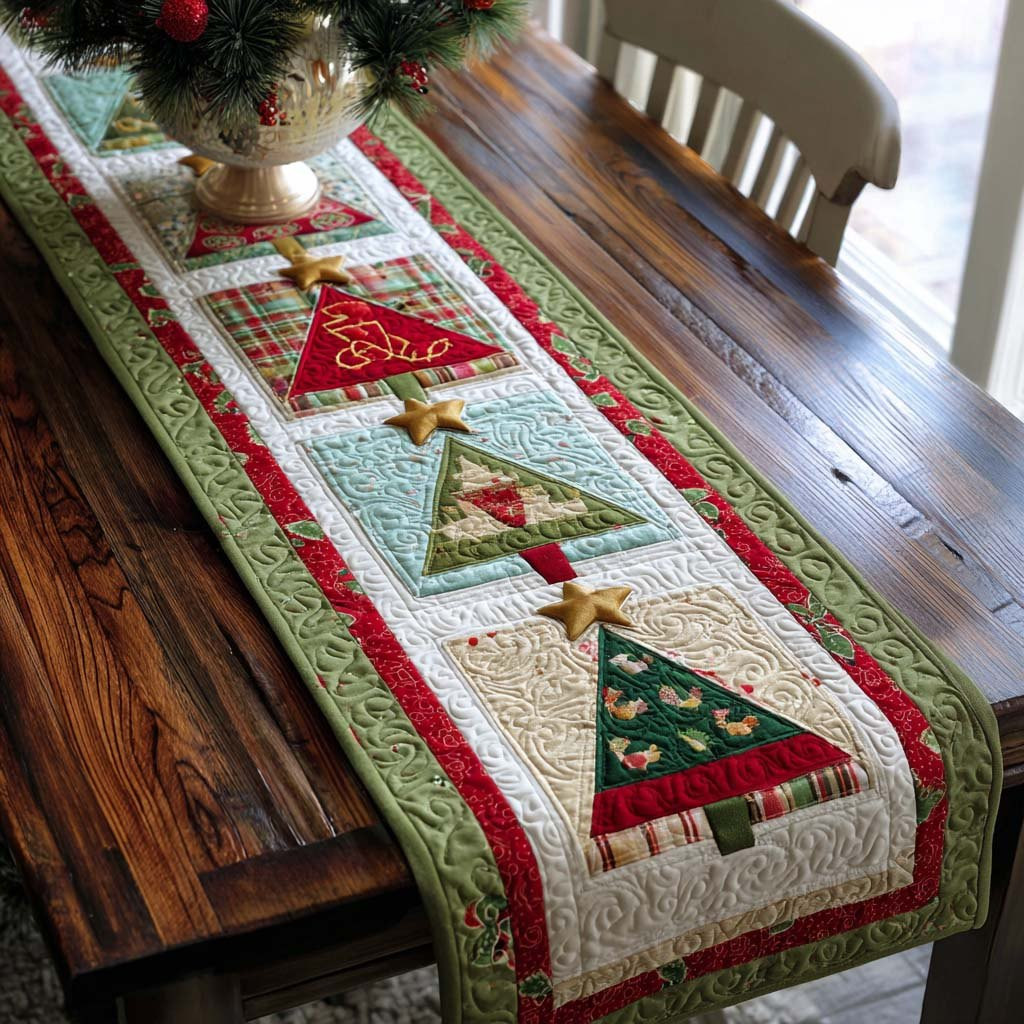 Christmas Tree Blocks on Cream Table Runner - Made to Order TABLE928