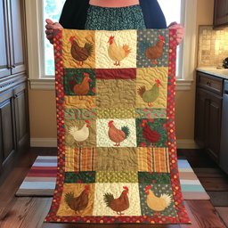 Chicken Patchwork Squares in Warm Tones Table Runner - Made to Order TABLE928