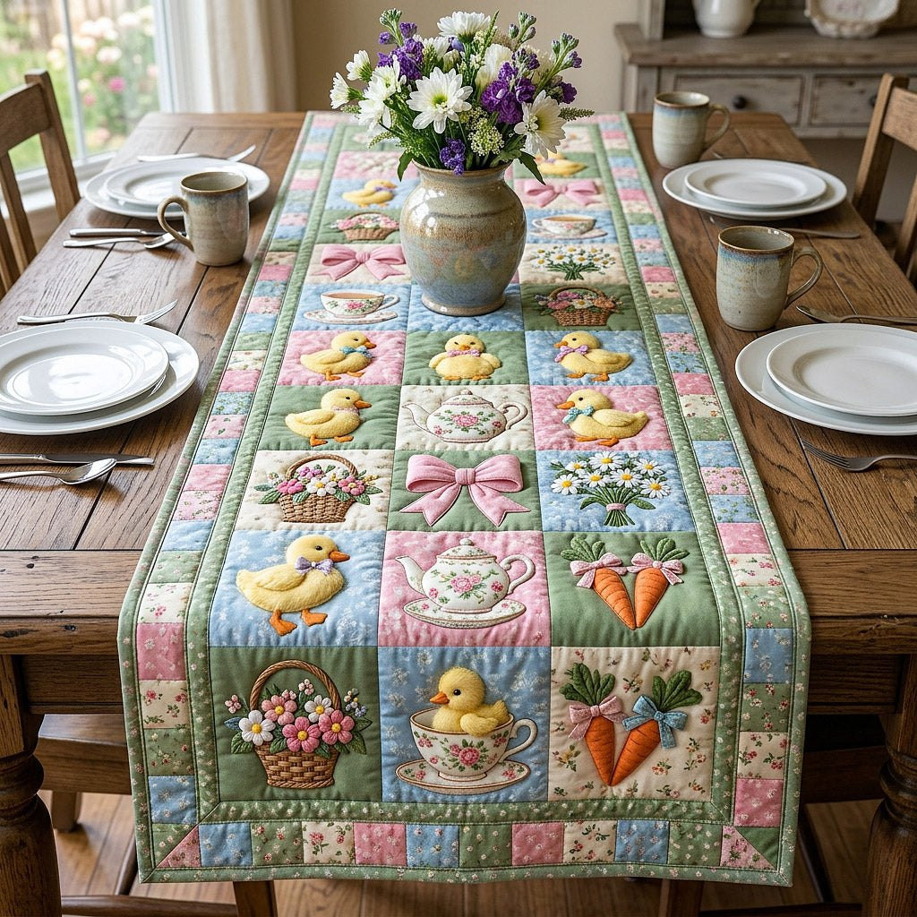 Chicks and Carrots in Pastel Blocks Table Runner - Made to Order TABLE928