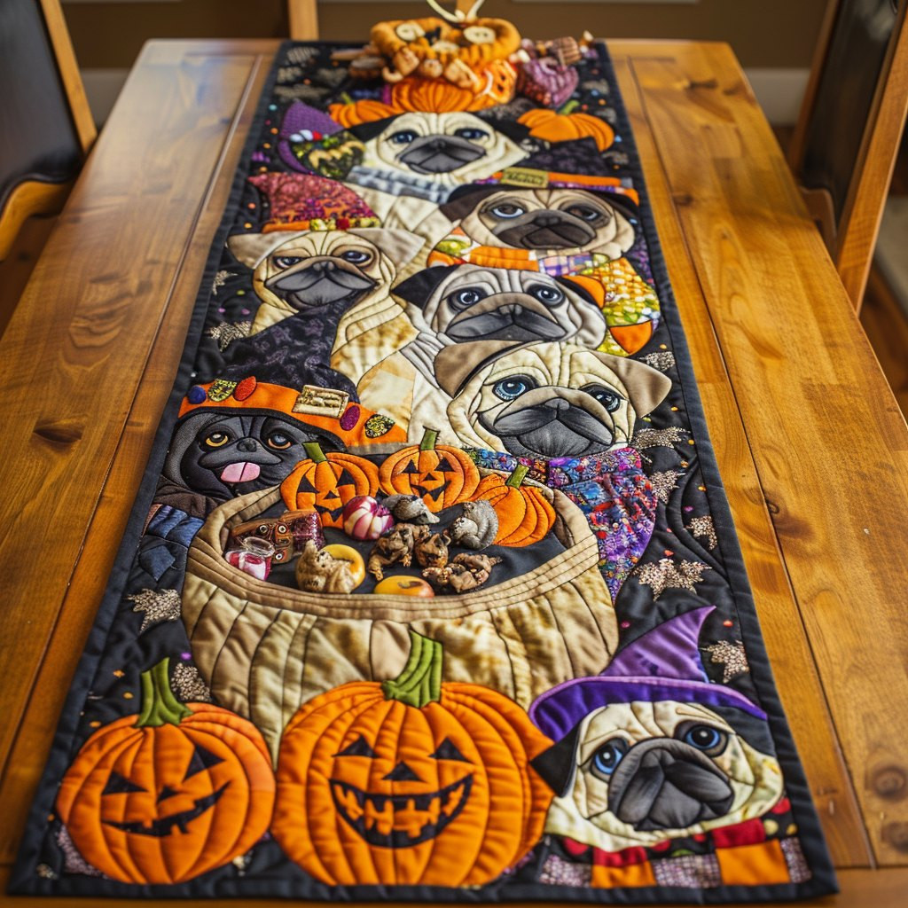 Cheerful Pugs Table Runner - Made to Order TABLE928