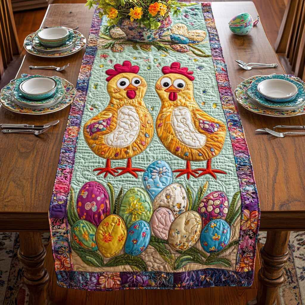 Chick Pair with Easter Eggs Table Runner - Made to Order TABLE928