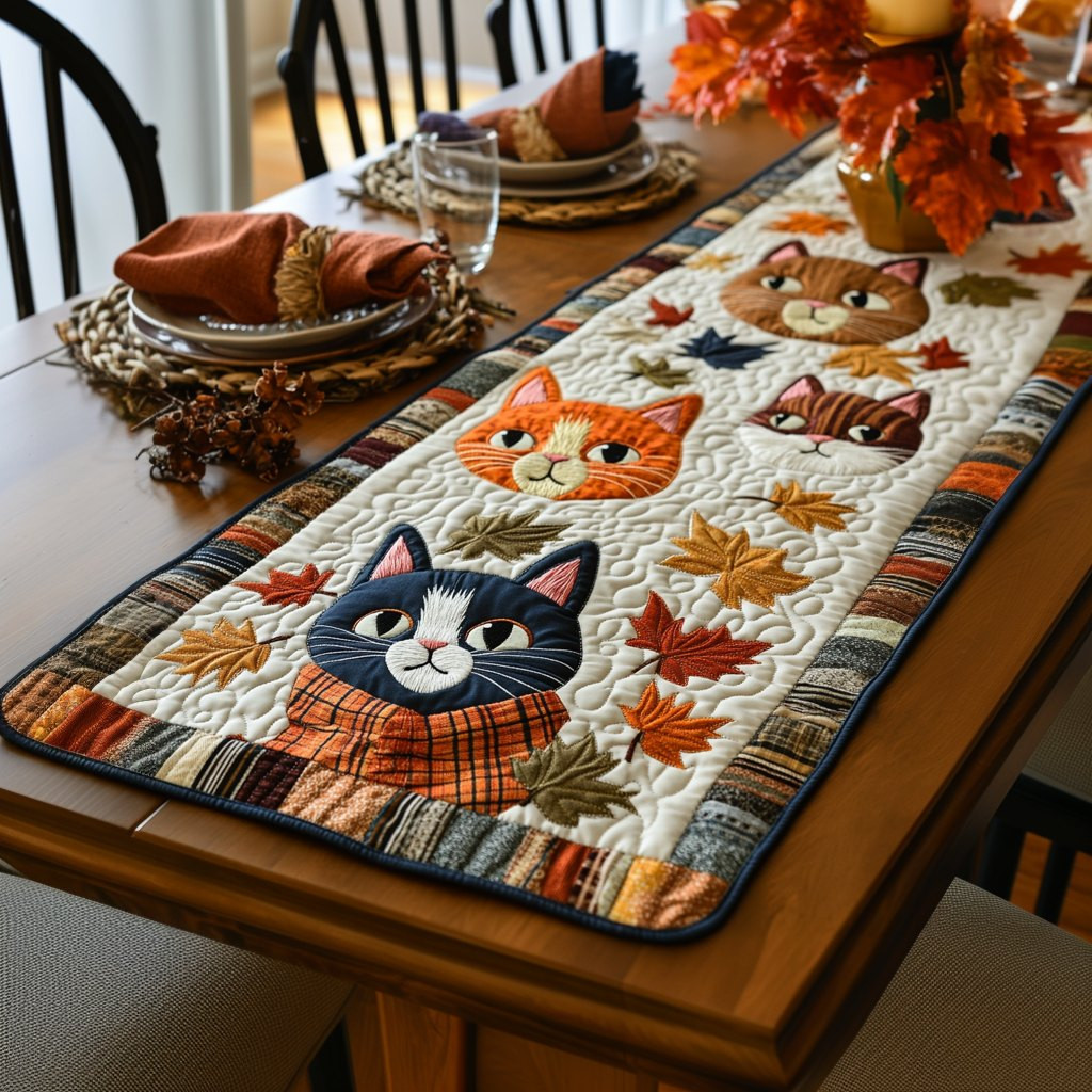 Charming Autumn Cat Table Runner - Made to Order TABLE928