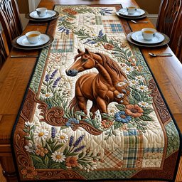 Chestnut Horse with White Daisies Table Runner - Made to Order TABLE928