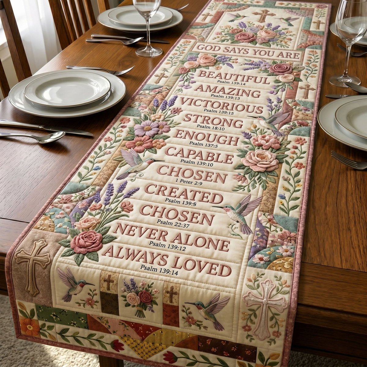 Chosen and Always Loved Word Panel Table Runner - Made to Order TABLE928
