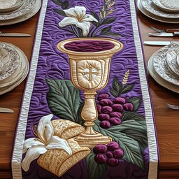 Chalice and Grapes on Purple Table Runner - Made to Order TABLE928