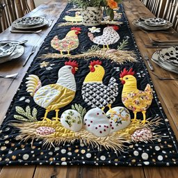 Chickens with Speckled Eggs in Straw Table Runner - Made to Order TABLE928