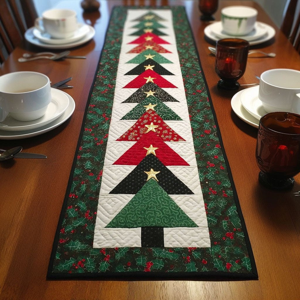 Christmas Trees on Green Panel Table Runner - Made to Order TABLE928