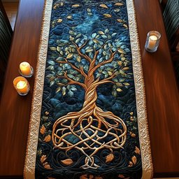 Celtic Knot Tree in Gold Table Runner - Made to Order TABLE928