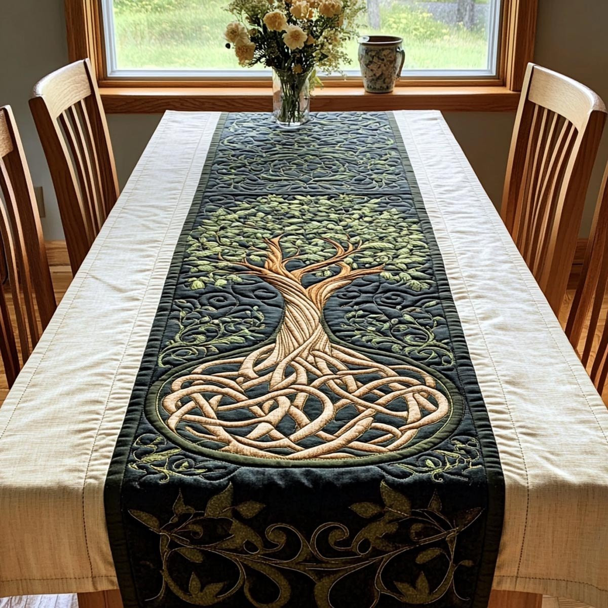 Celtic Knotwork Tree on Black Table Runner - Made to Order TABLE928