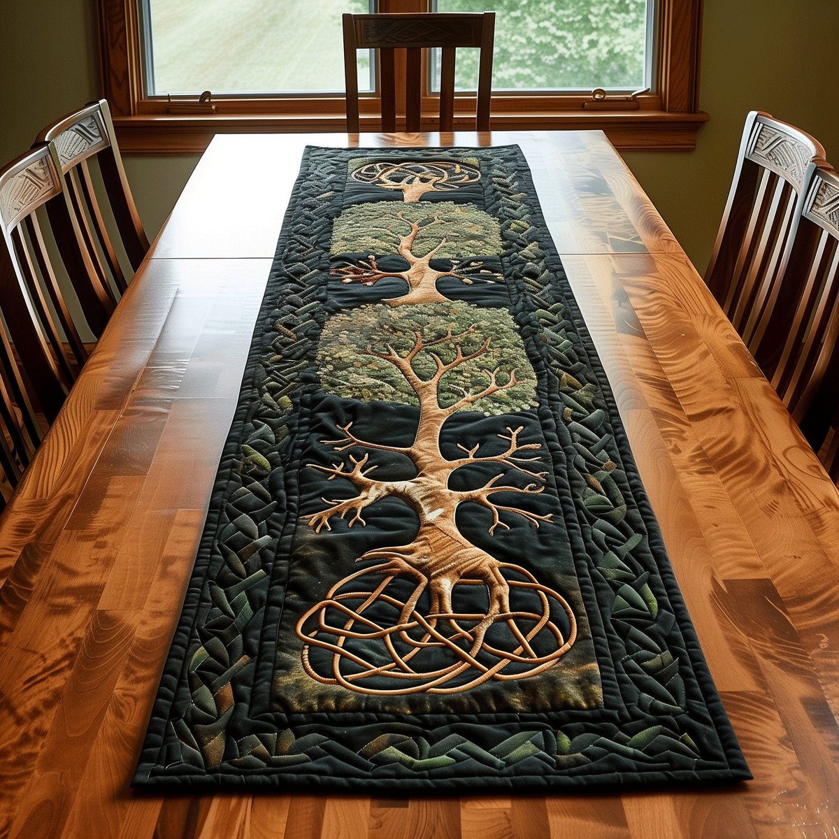 Celtic Tree of Life on Dark Green Table Runner - Made to Order TABLE928