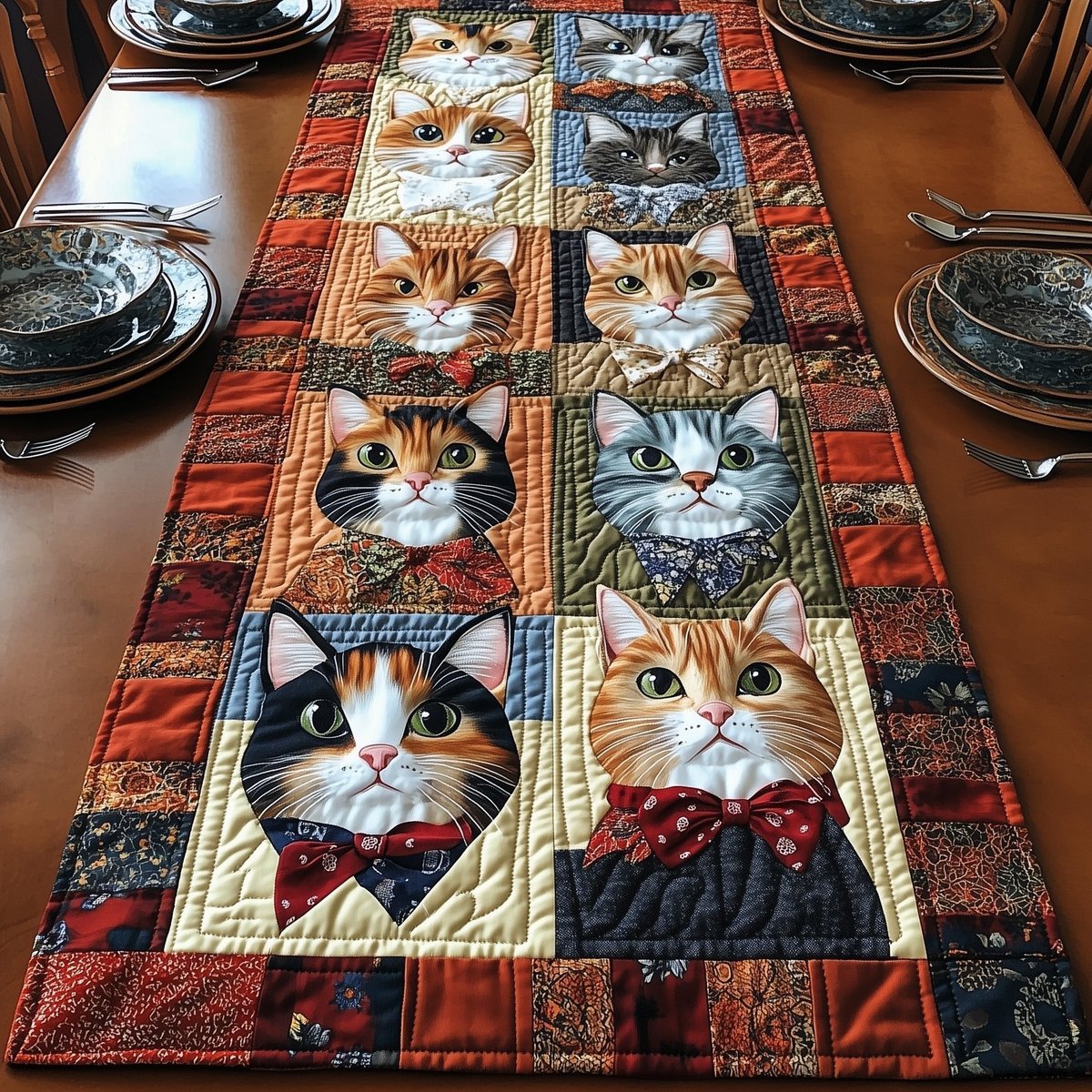 Cats with Bow Ties in Blocks Table Runner - Made to Order TABLE928