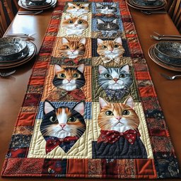 Cats with Bow Ties in Blocks Table Runner - Made to Order TABLE928