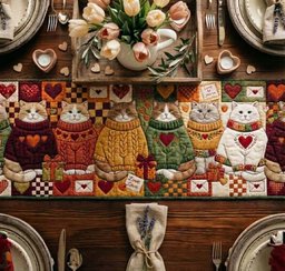 Cats in Sweaters with Hearts Table Runner - Made to Order TABLE928