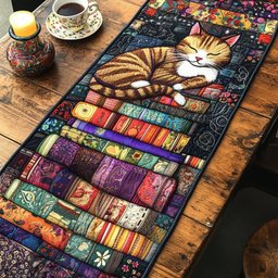 Cat Napping on a Bookshelf Table Runner - Made to Order TABLE928