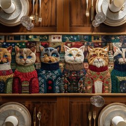 Cats in Patterned Jumpers Table Runner - Made to Order TABLE928
