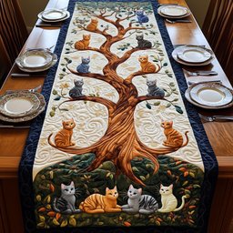 Cats Around a Spreading Oak Table Runner - Made to Order TABLE928