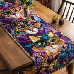 Cat Wearing a Carnival Mask Table Runner - Made to Order TABLE928