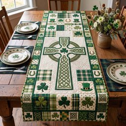 Celtic Cross with Shamrocks and Plaid Table Runner - Made to Order TABLE928