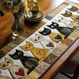 Cat Blocks in Black and Gold Table Runner - Made to Order TABLE928