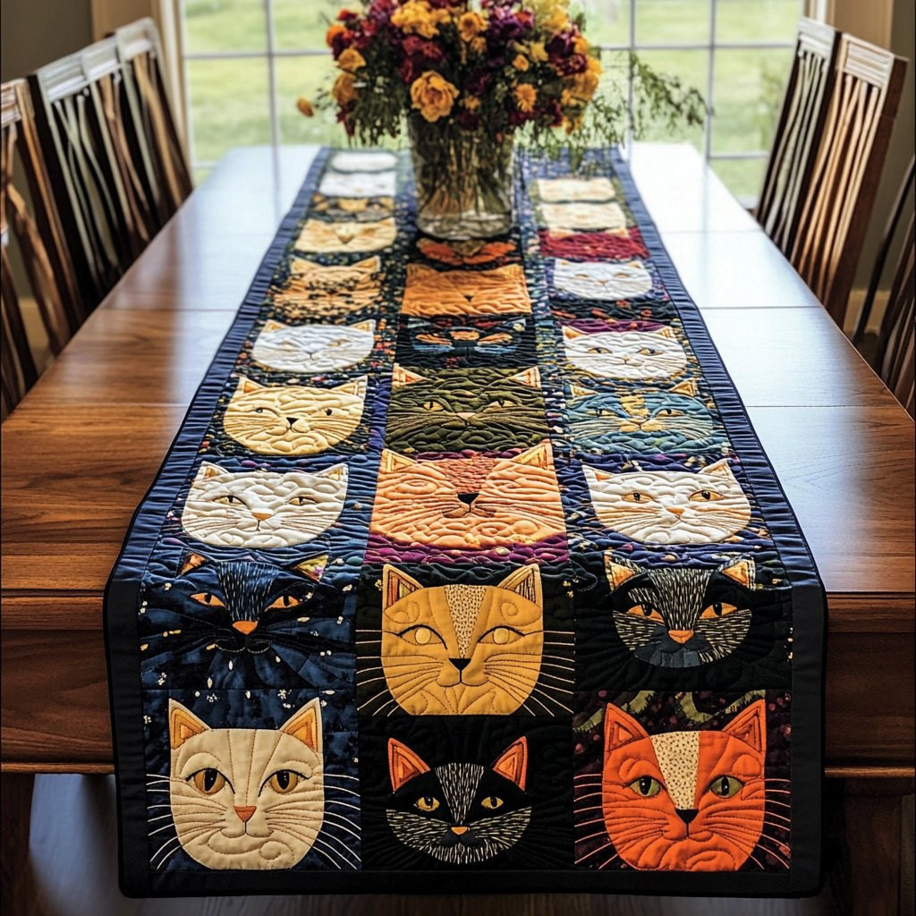 Cat Faces in Colorful Blocks Table Runner - Made to Order TABLE928