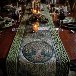 Celtic Tree Medallion on Sage Table Runner - Made to Order TABLE928