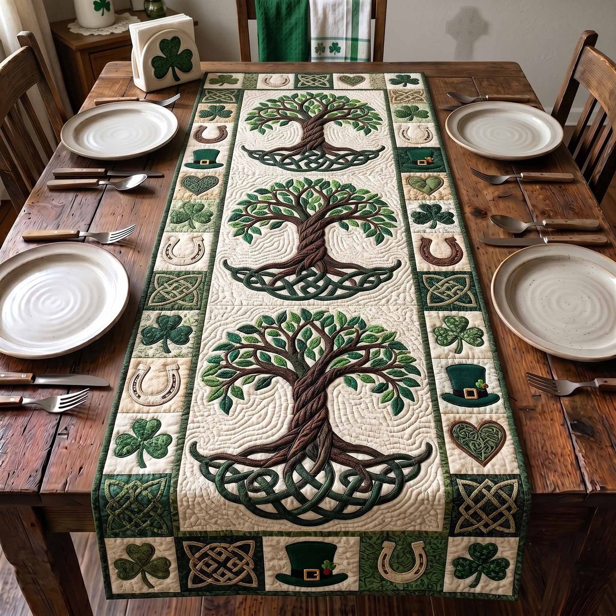 Celtic Tree of Life in Green Table Runner - Made to Order TABLE928
