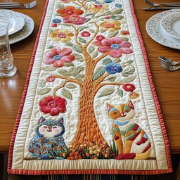 Cat Among the Blooms Table Runner - Made to Order TABLE928