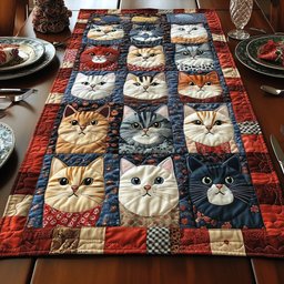 Cat Portraits in Cream Frames Table Runner - Made to Order TABLE928