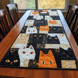 Cat Blocks in Black and Orange Table Runner - Made to Order TABLE928