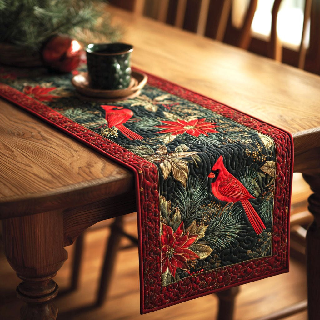 Cardinal with Red Poinsettias Table Runner - Made to Order TABLE928
