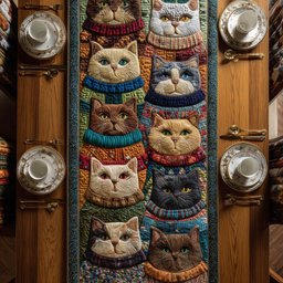 Cats in Columns with Stripes Table Runner - Made to Order TABLE928