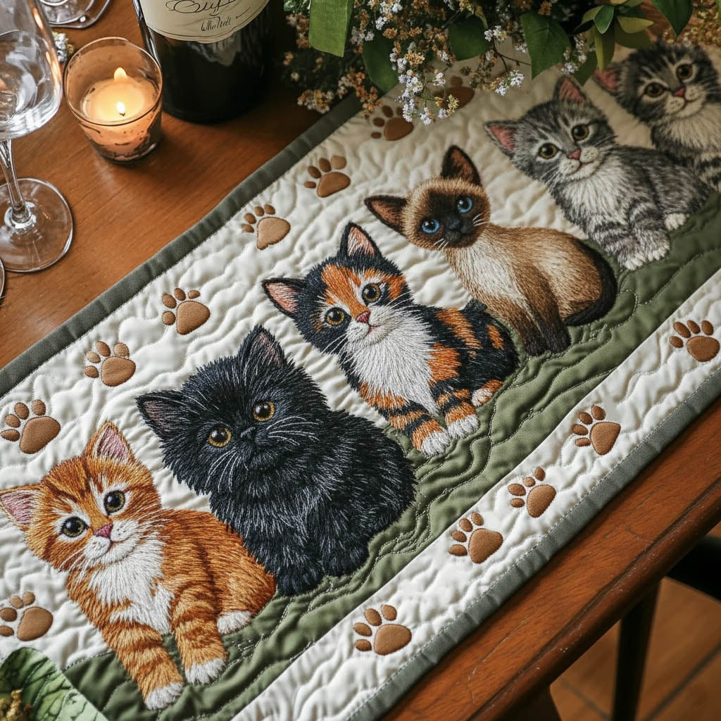 Cats with Paw Print Border Table Runner - Made to Order TABLE928