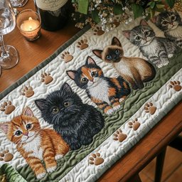 Cats with Paw Print Border Table Runner - Made to Order TABLE928
