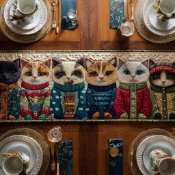 Cats in Knitted Sweaters Table Runner - Made to Order TABLE928