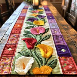 Calla Lilies on Striped Panel Table Runner - Made to Order TABLE928