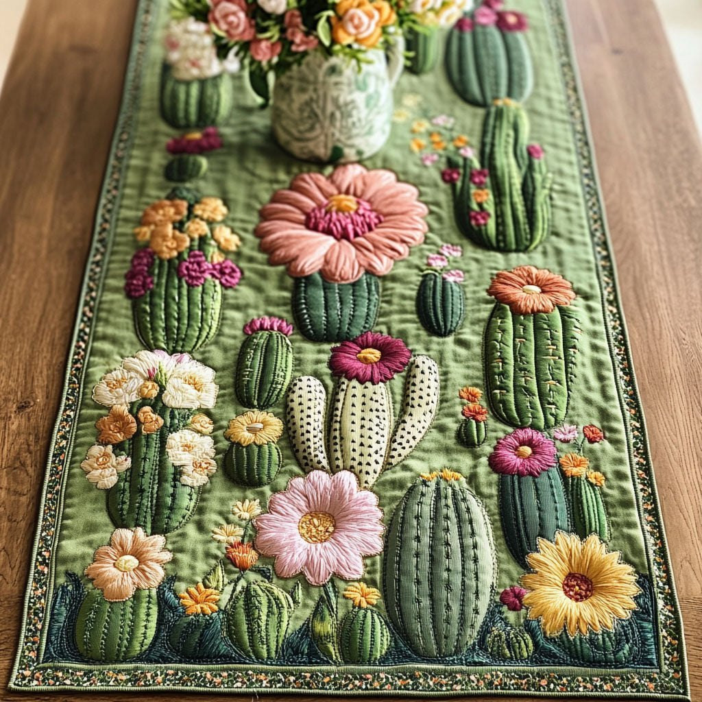 Cactus Garden with Pink Blooms Table Runner - Made to Order TABLE928