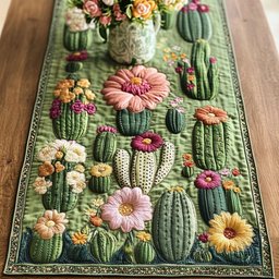 Cactus Garden with Pink Blooms Table Runner - Made to Order TABLE928