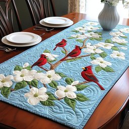 Cardinals on Dogwood over Blue Table Runner - Made to Order TABLE928