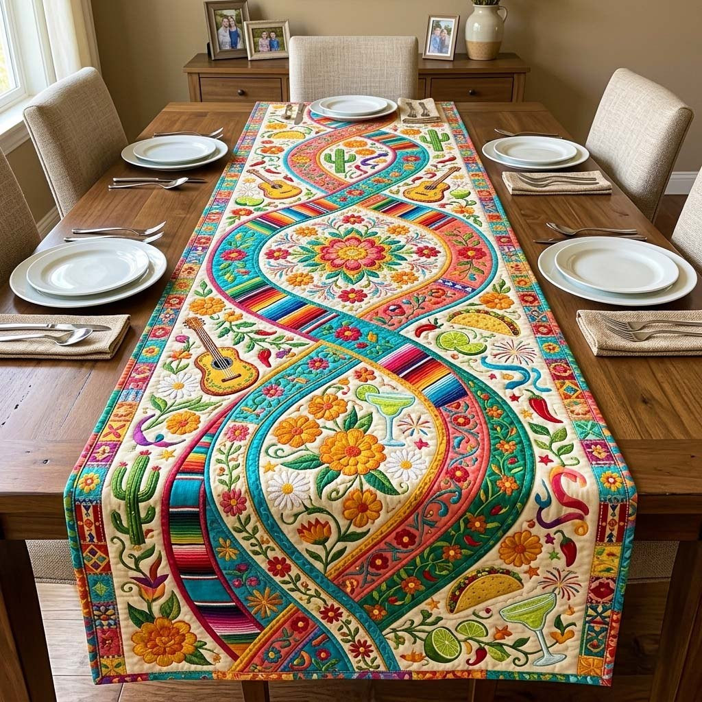 Cactus and Guitar Fiesta Border Table Runner - Made to Order TABLE928