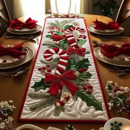Candy Cane with Red Bow Table Runner - Made to Order TABLE928