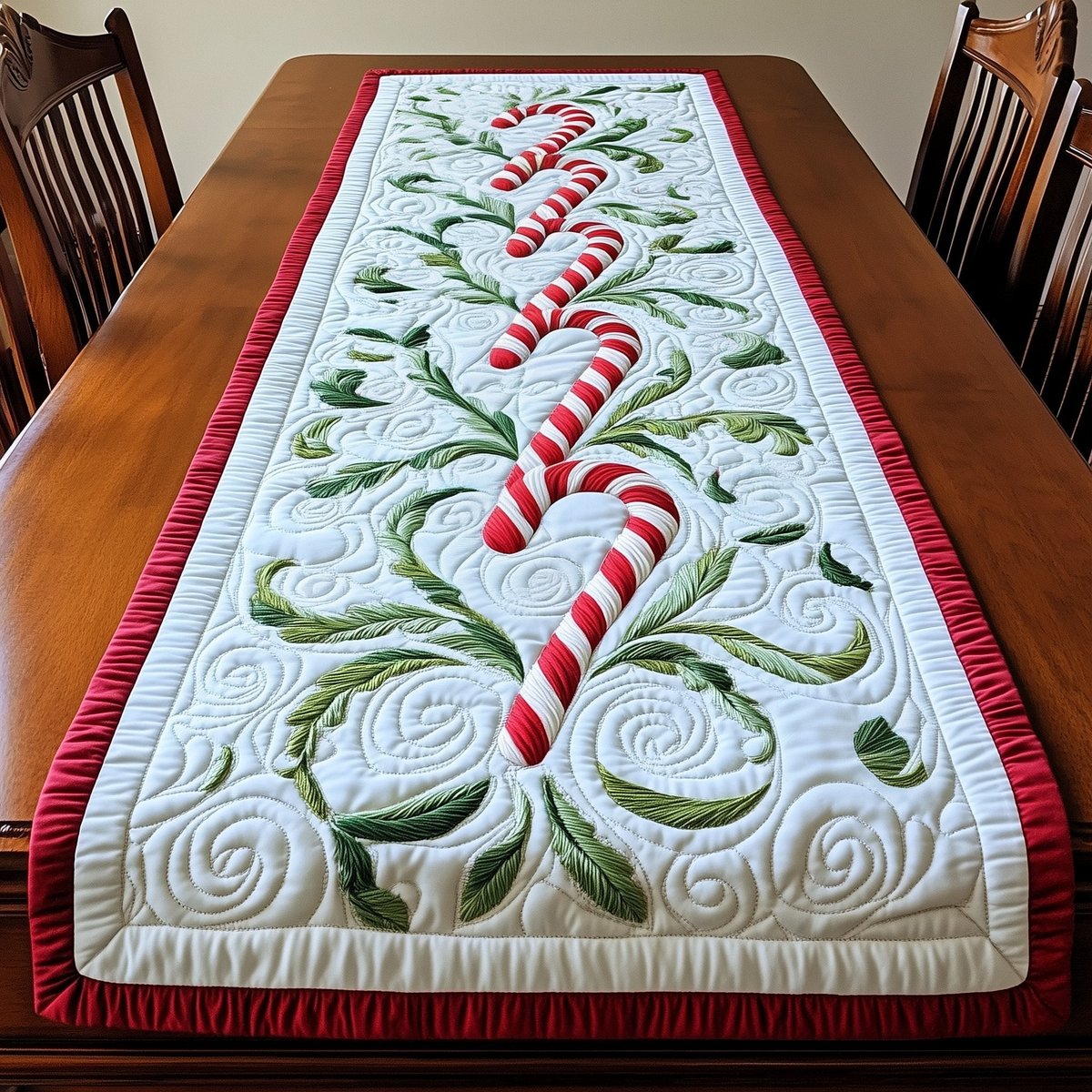 Candy Cane with a Green Vine Table Runner - Made to Order TABLE928