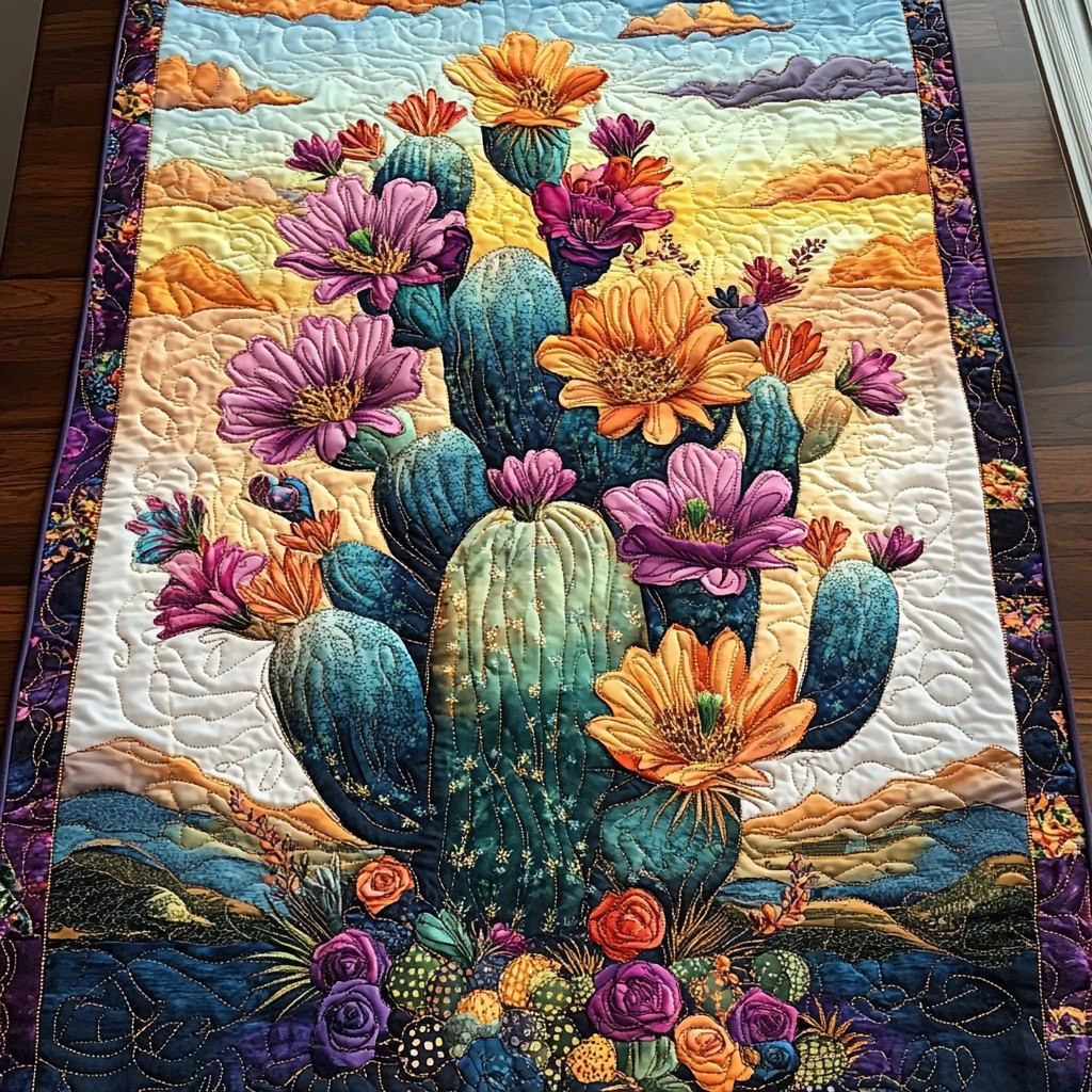 Cactus with Purple Desert Blooms Table Runner - Made to Order TABLE928