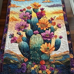 Cactus with Purple Desert Blooms Table Runner - Made to Order TABLE928