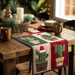 Cactus with Santa Hat Blocks Table Runner - Made to Order TABLE928