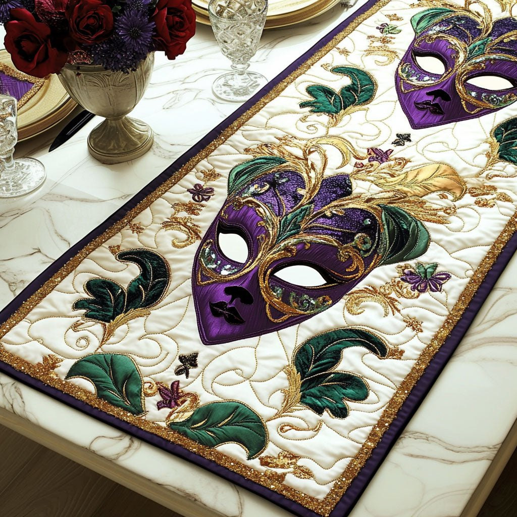 Carnival Mask in Green and Purple Table Runner - Made to Order TABLE928