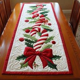 Candy Cane with a Red Bow Table Runner - Made to Order TABLE928