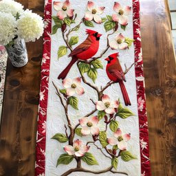 Cardinal Pair on a Dogwood Branch Table Runner - Made to Order TABLE928